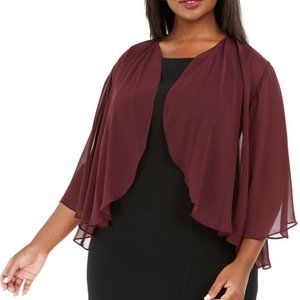 Alex Evenings Womens Burgundy Sheer Ruffled Open Front Cardigan Cover-Up Size 3X
